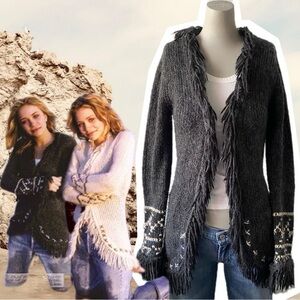 Vintage Y2K Fringe Boho Cardigan AS SEEN ON Mary kate Ashley Olsen early 2000’s